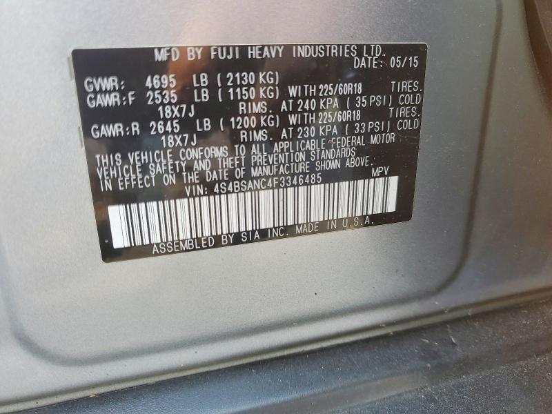 Aukcja sprzedaży 2015 Subaru Outback, vin: 4S4BSANC4F3346485, numer aukcji: 64736716