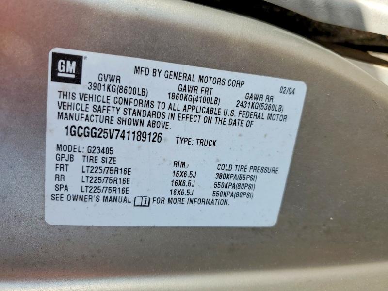 Aukcja sprzedaży 2004 Chevrolet Express G2500, vin: 1GCGG25V741189126, numer aukcji: 63344546