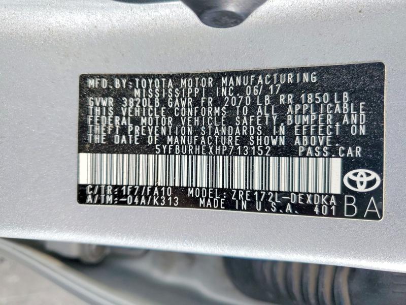 Продаж на аукціоні авто 2017 Toyota Corolla, vin: 5YFBURHEXHP713152, номер лоту: 63918426