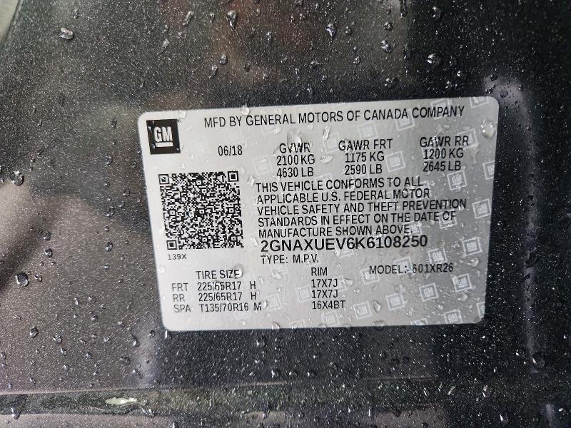 Aukcja sprzedaży 2019 Chevrolet Equinox, vin: 2GNAXUEV6K6108250, numer aukcji: 64991116