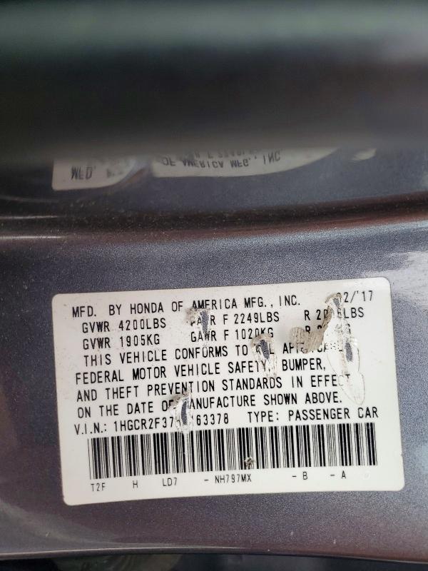 Продажа на аукционе авто 2017 Honda Accord, vin: 1HGCR2F37HA163378, номер лота: 65316806