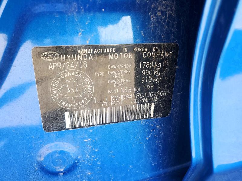66754946 :رقم المزاد ، KMHD84LF6JU692661 vin ، 2018 Hyundai Elantra مزاد بيع