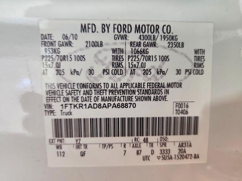 Aukcja sprzedaży 2010 Ford Ranger, vin: 1FTKR1AD8APA68870, numer aukcji: 67083896