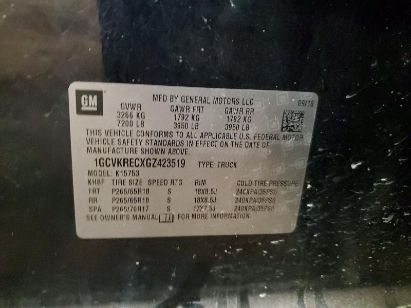 65180066 :رقم المزاد ، 1GCVKRECXGZ423519 vin ، 2016 Chevrolet Silverado مزاد بيع