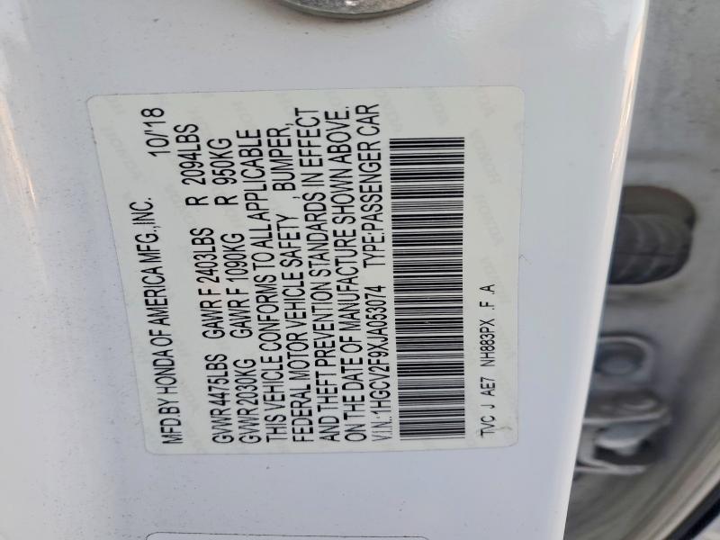Aukcja sprzedaży 2018 Honda Accord, vin: 1HGCV2F9XJA053074, numer aukcji: 61791696