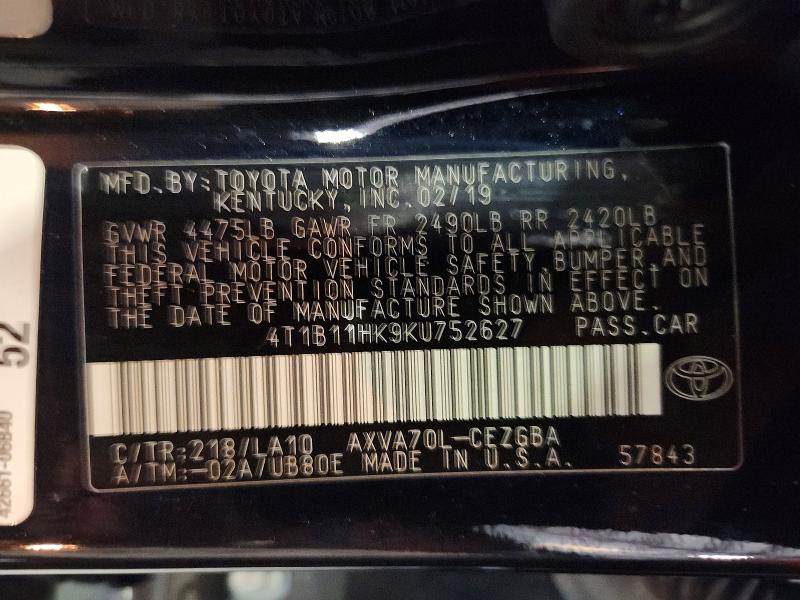 Aukcja sprzedaży 2019 Toyota Camry, vin: 4T1B11HK9KU752627, numer aukcji: 63316096