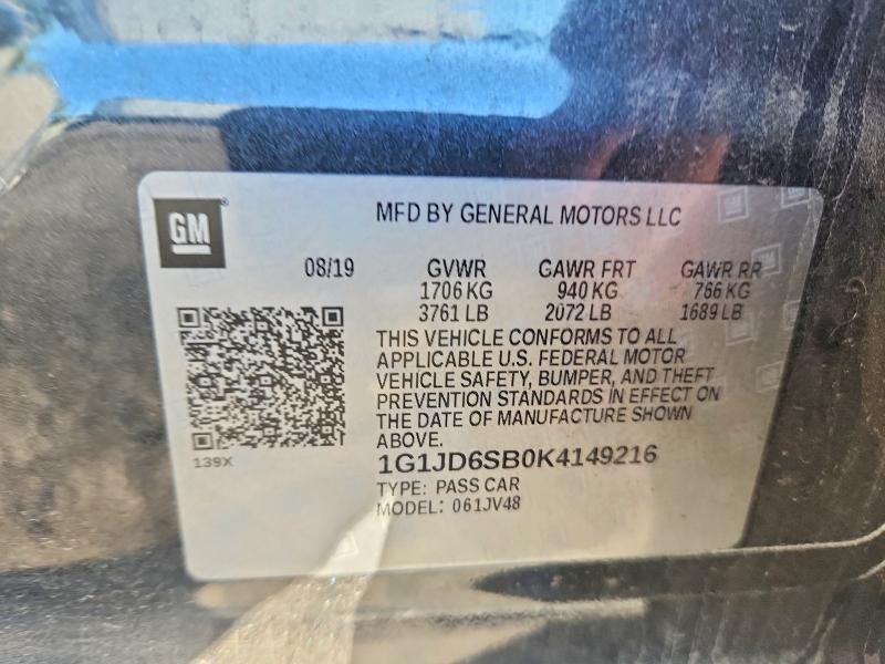 Aukcja sprzedaży 2019 Chevrolet Sonic, vin: 1G1JD6SB0K4149216, numer aukcji: 65471196