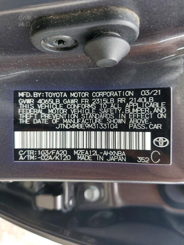 Aukcja sprzedaży 2021 Toyota Corolla Hatchback, vin: JTND4MBE9M3133104, numer aukcji: 67025656