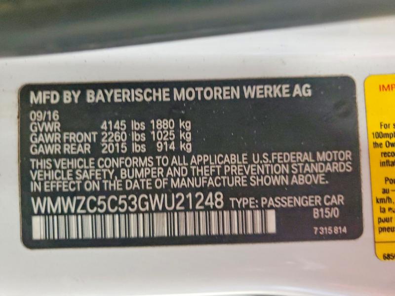 Aukcja sprzedaży 2016 Mini Cooper, vin: WMWZC5C53GWU21248, numer aukcji: 65048916