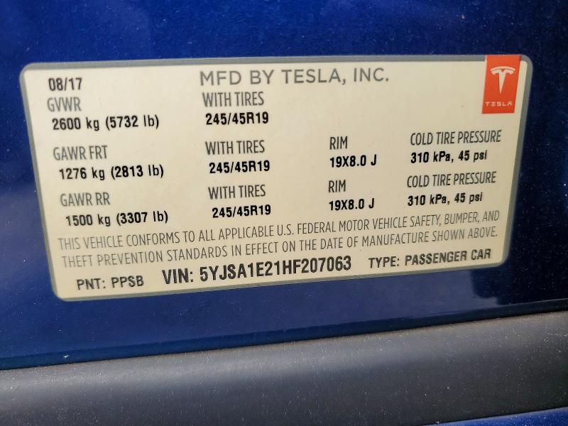 Aukcja sprzedaży 2017 Tesla Model S, vin: 5YJSA1E21HF207063, numer aukcji: 64469466