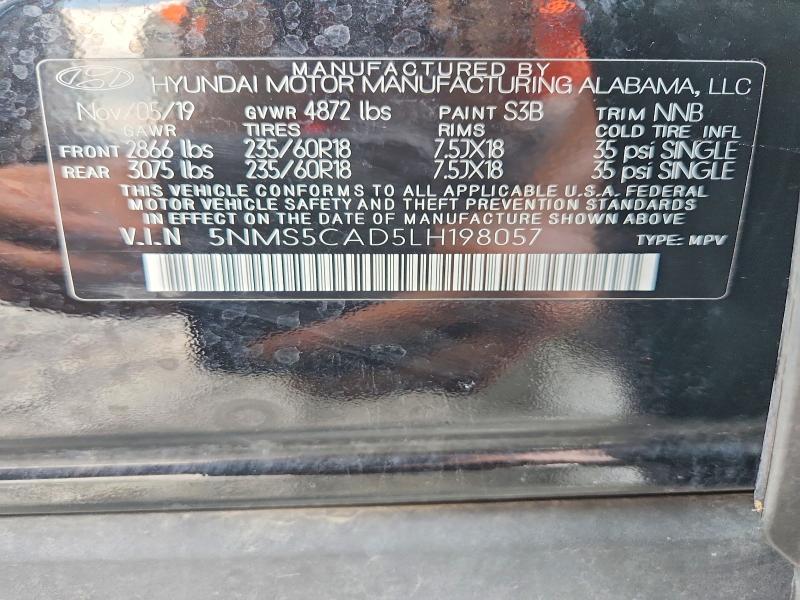 2020 Hyundai Santa Fe მანქანა იყიდება აუქციონზე, vin: 5NMS5CAD5LH198057, აუქციონის ნომერი: 63700486