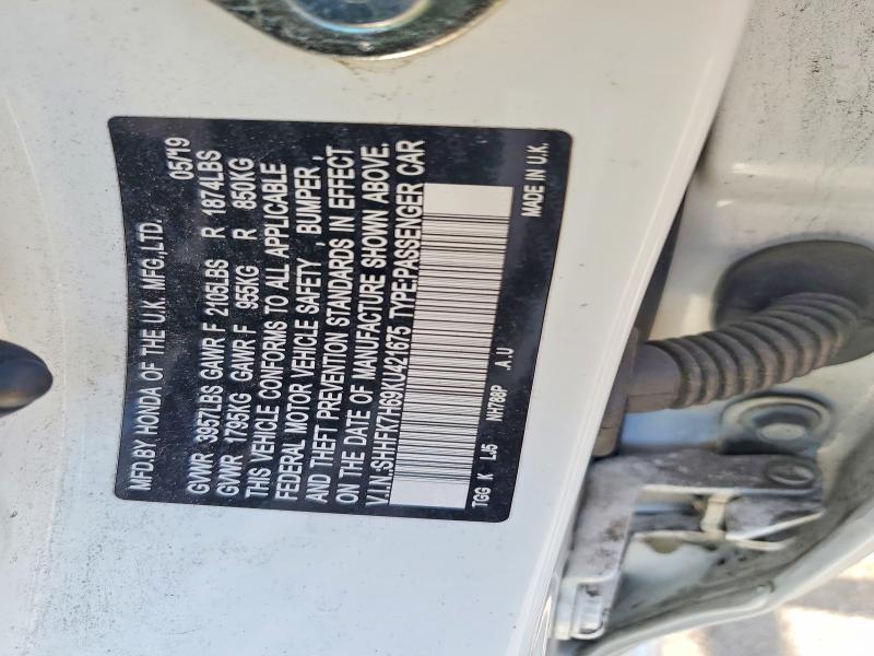 Продаж на аукціоні авто 2019 Honda Civic, vin: SHHFK7H69KU421675, номер лоту: 64421836