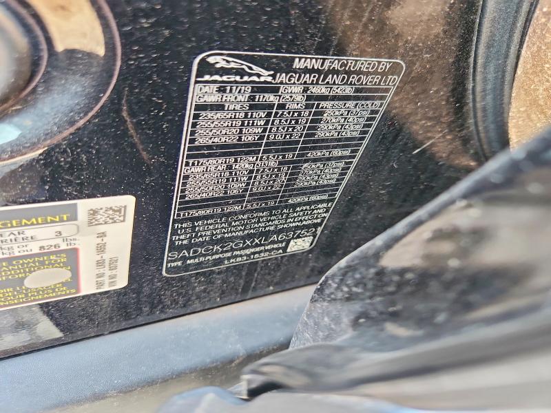 Продаж на аукціоні авто 2020 Jaguar F-pace, vin: SADCK2GXXLA637521, номер лоту: 64674786