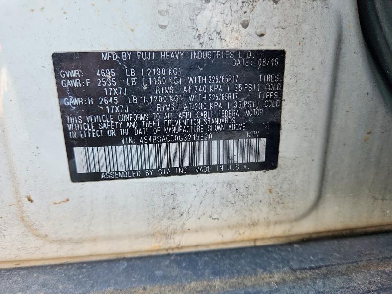 66191356 :رقم المزاد ، 4S4BSACC0G3215820 vin ، 2016 Subaru Outback مزاد بيع