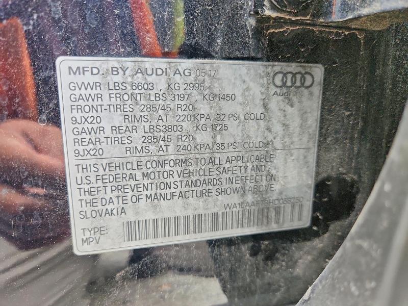 2017 Audi Q7 მანქანა იყიდება აუქციონზე, vin: WA1LAAF78HD058750, აუქციონის ნომერი: 63842676