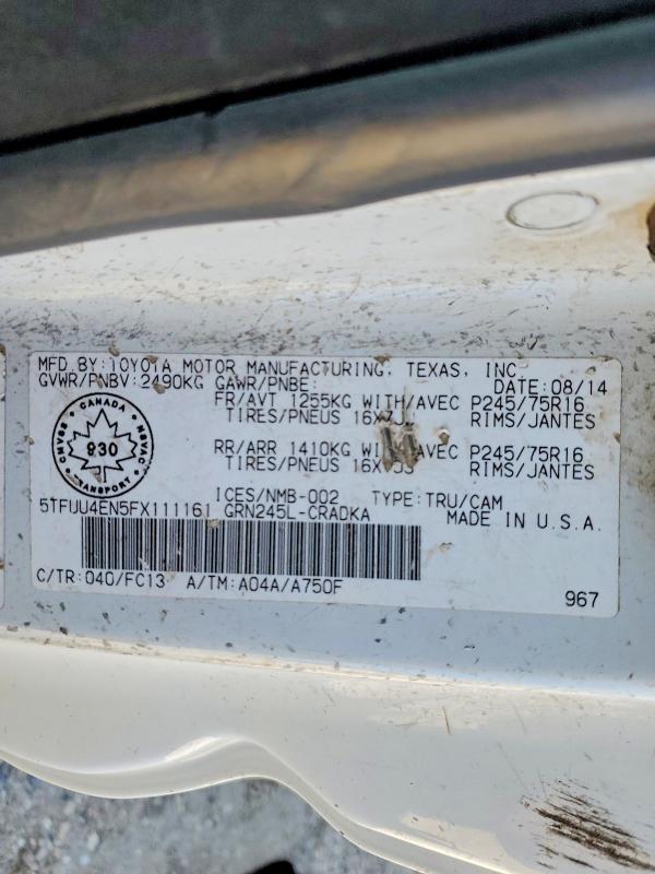 61410236 :رقم المزاد ، 5TFUU4EN5FX111161 vin ، 2015 Toyota Tacoma مزاد بيع