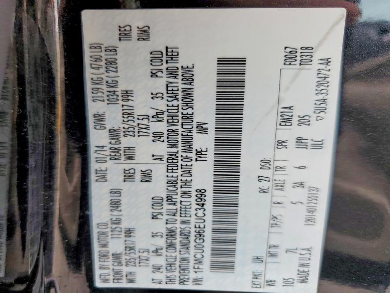 Продаж на аукціоні авто 2014 Ford Escape, vin: 1FMCU0G96EUC34998, номер лоту: 65216196