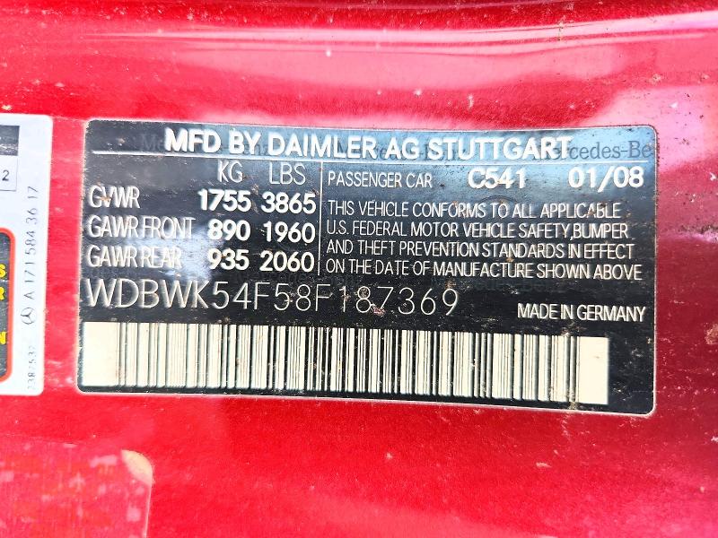 Продаж на аукціоні авто 2008 Mercedes-benz Slk, vin: WDBWK54F58F187369, номер лоту: 62814976