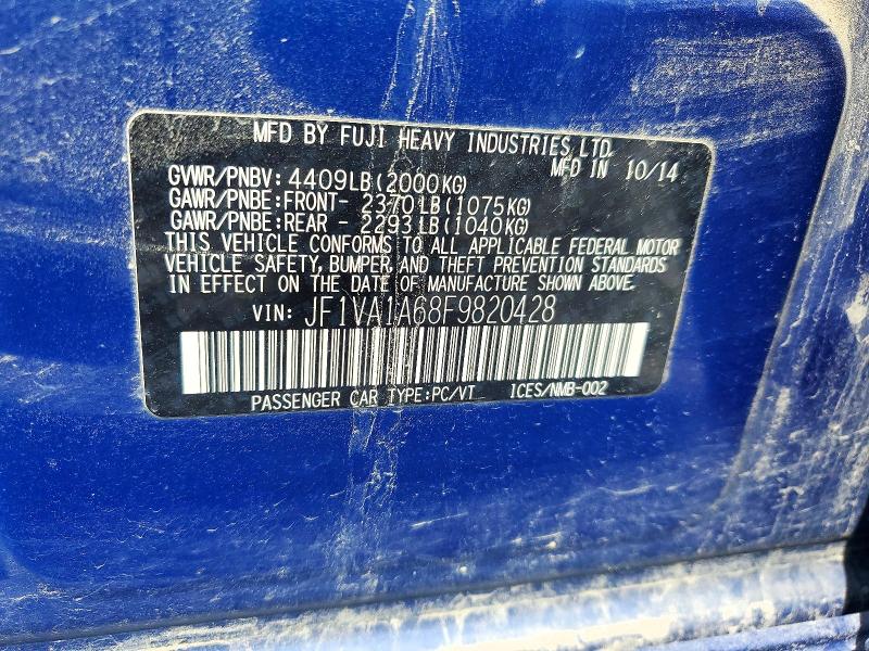 Aukcja sprzedaży 2015 Subaru Wrx, vin: JF1VA1A68F9820428, numer aukcji: 66409406