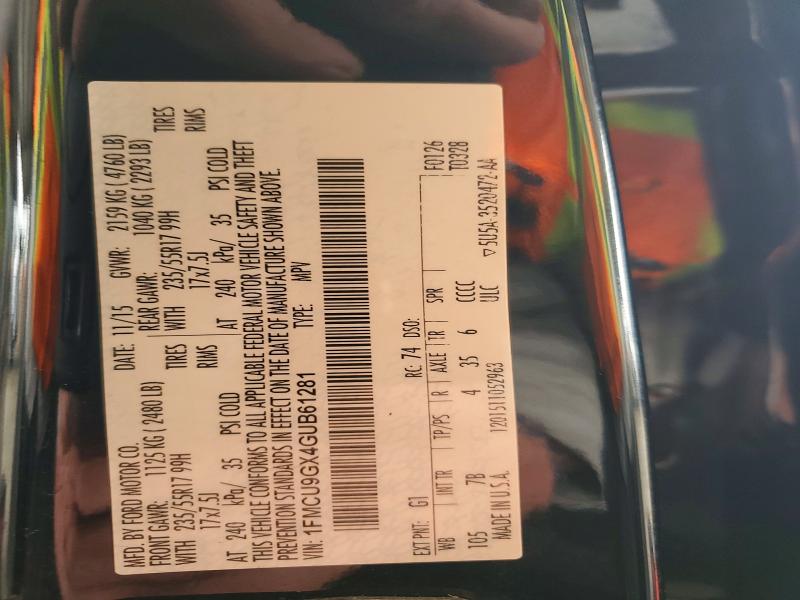 2016 Ford Escape მანქანა იყიდება აუქციონზე, vin: 1FMCU9GX4GUB61281, აუქციონის ნომერი: 66517766