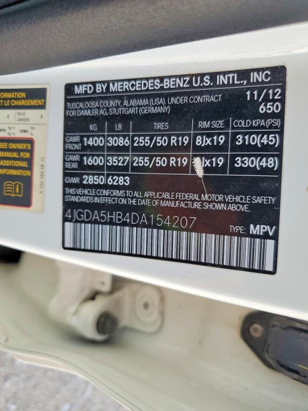 Aukcja sprzedaży 2013 Mercedes-benz Ml, vin: 4JGDA5HB4DA154207, numer aukcji: 63937656