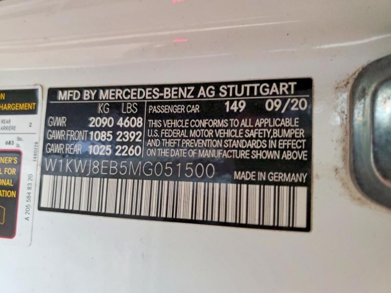 64561926 :رقم المزاد ، W1KWJ8EB5MG051500 vin ، 2021 Mercedes-benz C مزاد بيع