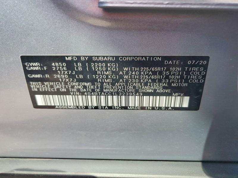 63838466 :رقم المزاد ، 4S4BTACC1L3239549 vin ، 2020 Subaru Outback مزاد بيع