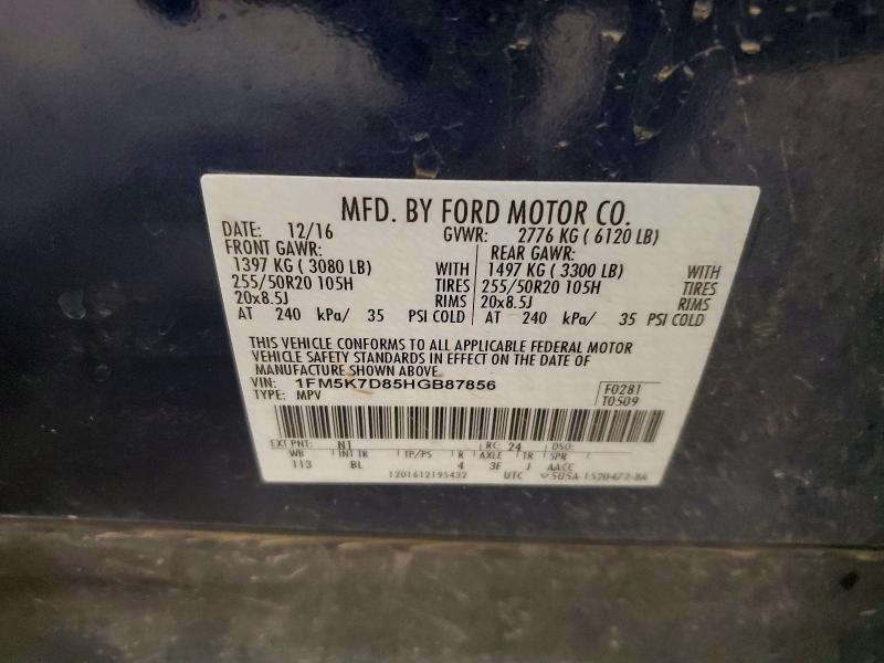 Aukcja sprzedaży 2017 Ford Explorer, vin: 1FM5K7D85HGB87856, numer aukcji: 63596886