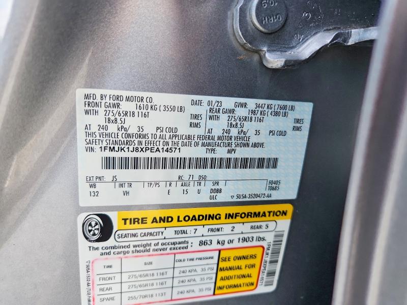 2023 Ford Expedition მანქანა იყიდება აუქციონზე, vin: 1FMJK1J8XPEA14571, აუქციონის ნომერი: 64787666