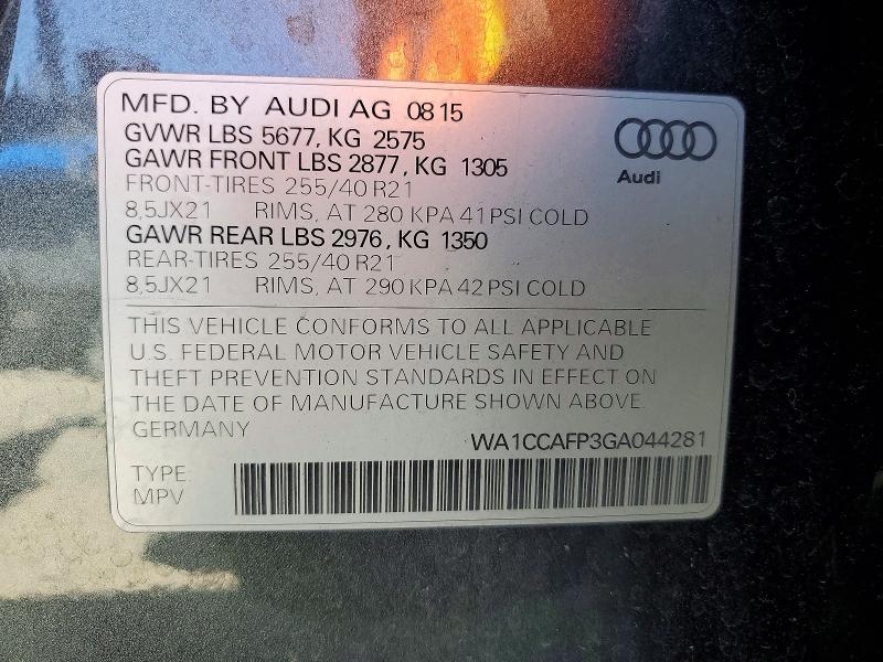 64949956 :رقم المزاد ، WA1CCAFP3GA044281 vin ، 2016 Audi Sq5 مزاد بيع