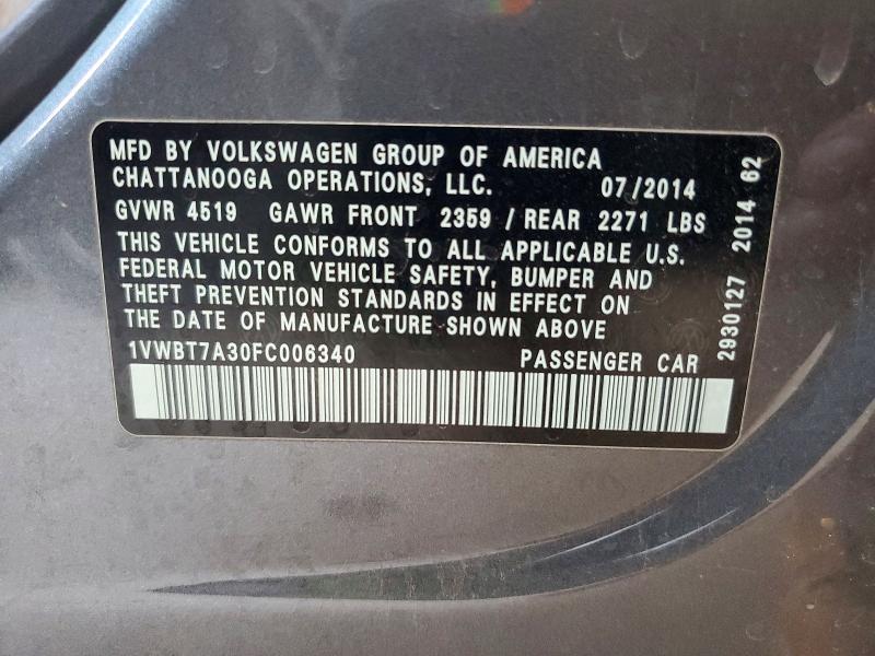 67157796 :رقم المزاد ، 1VWBT7A30FC006340 vin ، 2015 Volkswagen Passat مزاد بيع