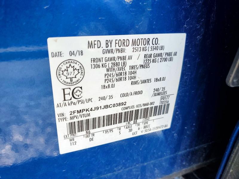 Aukcja sprzedaży 2018 Ford Edge, vin: 2FMPK4J91JBC03892, numer aukcji: 63191106