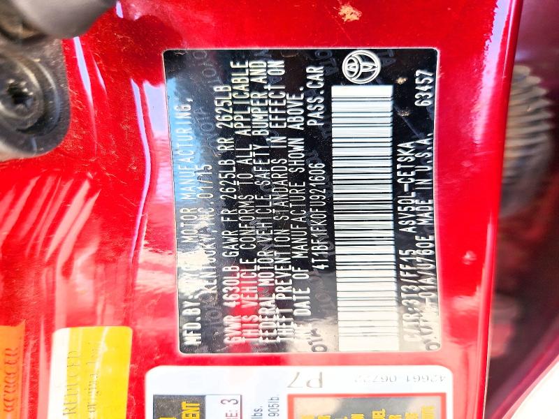 2015 Toyota Camry მანქანა იყიდება აუქციონზე, vin: 4T1BF1FK0FU921606, აუქციონის ნომერი: 63907476