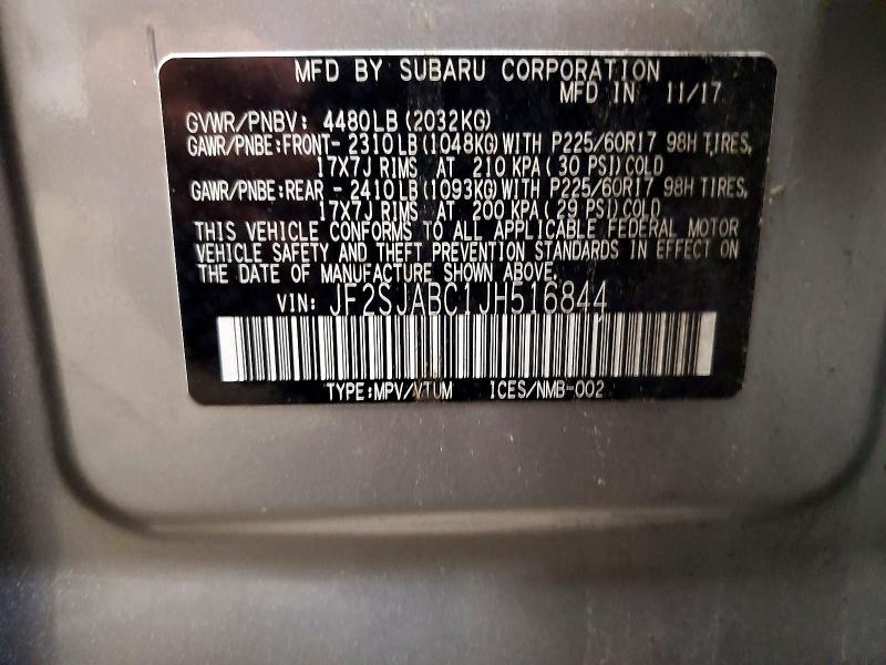 Aukcja sprzedaży 2018 Subaru Forester, vin: JF2SJABC1JH516844, numer aukcji: 65548716