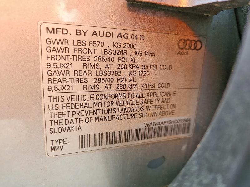 Aukcja sprzedaży 2017 Audi Q7, vin: WA1VAAF75HD013564, numer aukcji: 65896396