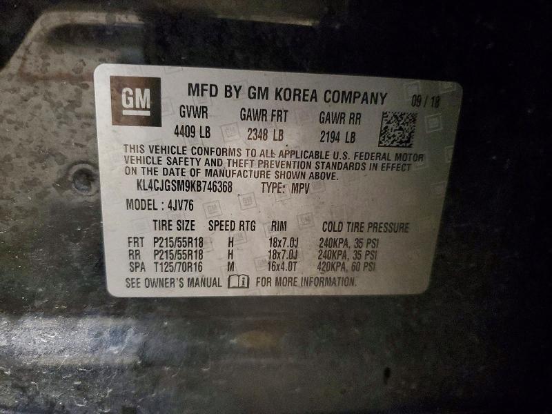 64806186 :رقم المزاد ، KL4CJGSM9KB746368 vin ، 2019 Buick Encore مزاد بيع