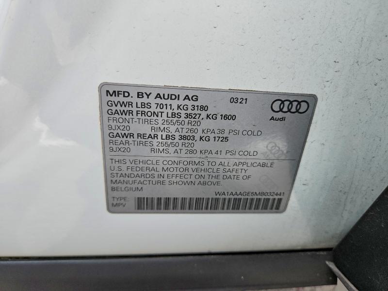 Aukcja sprzedaży 2021 Audi E-tron, vin: WA1AAAGE5MB032441, numer aukcji: 66528136