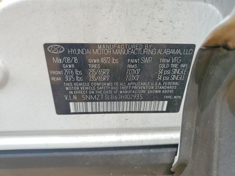2018 Hyundai Santa Fe Sport მანქანა იყიდება აუქციონზე, vin: 5NMZT3LB6JH102935, აუქციონის ნომერი: 63765256