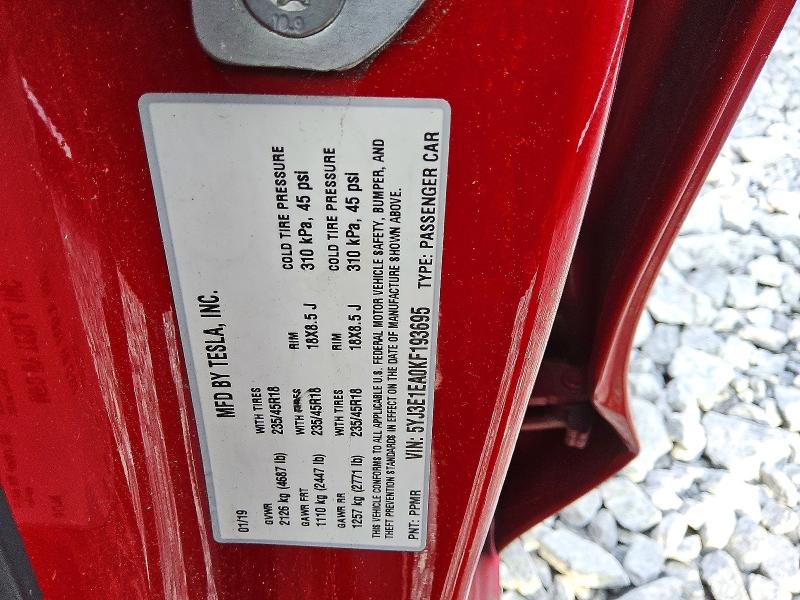 Продаж на аукціоні авто 2019 Tesla Model 3, vin: 5YJ3E1EA0KF193695, номер лоту: 63558546