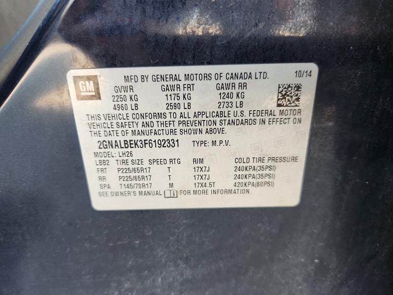 Aukcja sprzedaży 2015 Chevrolet Equinox, vin: 2GNALBEK3F6192331, numer aukcji: 64487866