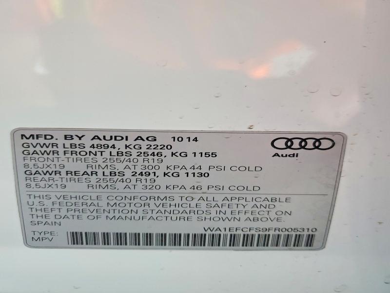 Продажа на аукционе авто 2015 Audi Q3, vin: WA1EFCFS9FR005310, номер лота: 63775256