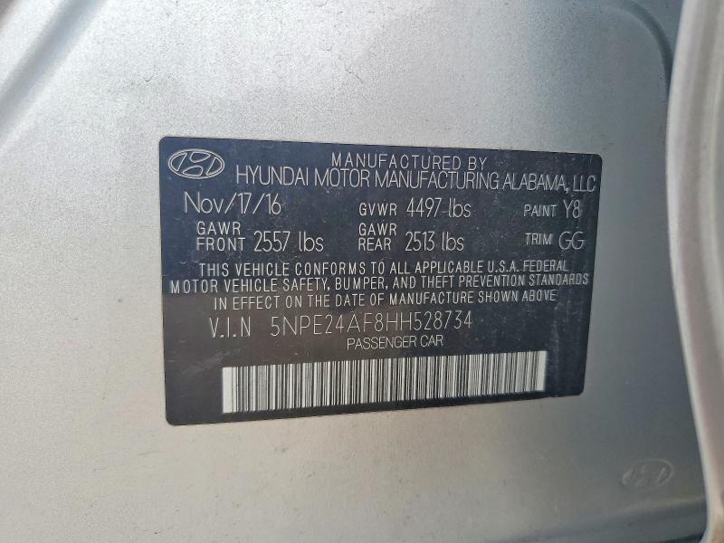 64037086 :رقم المزاد ، 5NPE24AF8HH528734 vin ، 2017 Hyundai Sonata مزاد بيع