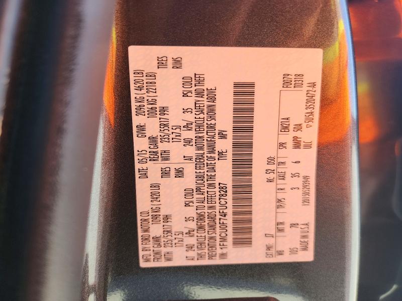 67375416 :رقم المزاد ، 1FMCU0F74FUC78287 vin ، 2015 Ford Escape مزاد بيع