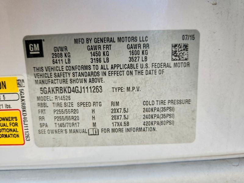 65411506 :رقم المزاد ، 5GAKRBKD4GJ111263 vin ، 2016 Buick Enclave مزاد بيع