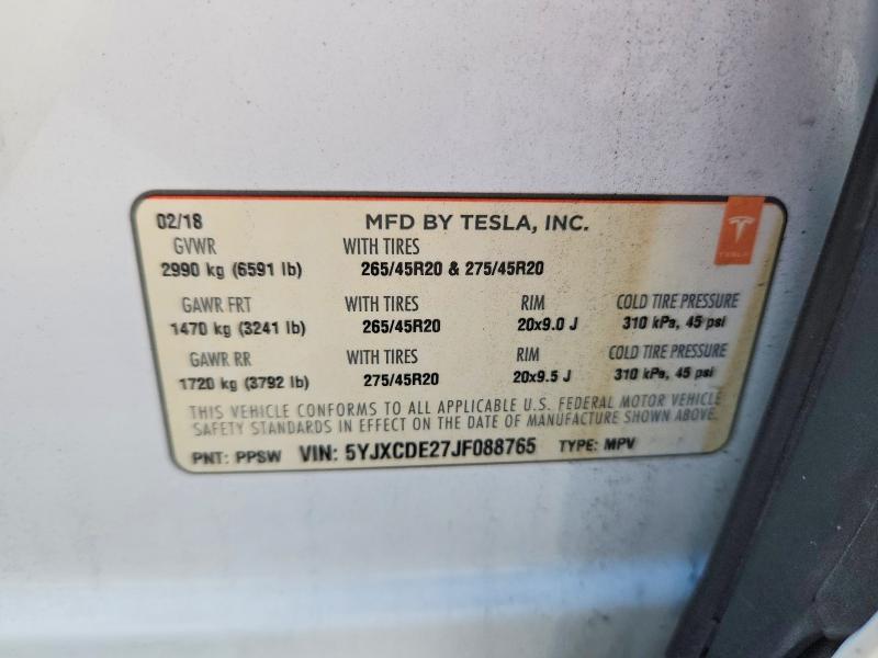 Продажа на аукционе авто 2018 Tesla Model X, vin: 5YJXCDE27JF088765, номер лота: 63222126