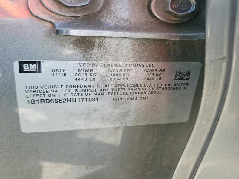 64664136 :رقم المزاد ، 1G1RD6S52HU171031 vin ، 2017 Chevrolet Volt مزاد بيع