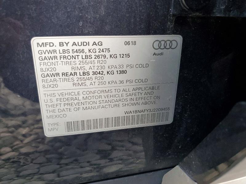 65494026 :رقم المزاد ، WA1BNAFY3J2209455 vin ، 2018 Audi Q5 مزاد بيع
