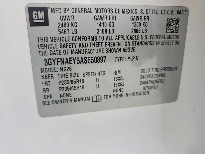63931836 :رقم المزاد ، 3GYFNAEY5AS650897 vin ، 2010 Cadillac Srx مزاد بيع