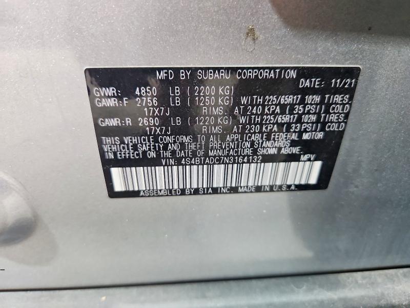 65911336 :رقم المزاد ، 4S4BTADC7N3164132 vin ، 2022 Subaru Outback مزاد بيع