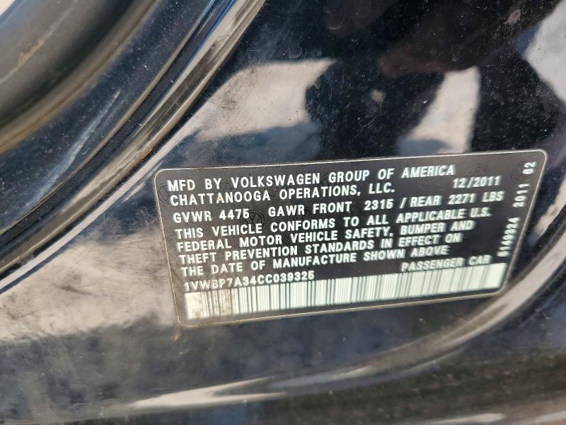 Продаж на аукціоні авто 2012 Volkswagen Passat, vin: 1VWBP7A34CC039325, номер лоту: 64730666